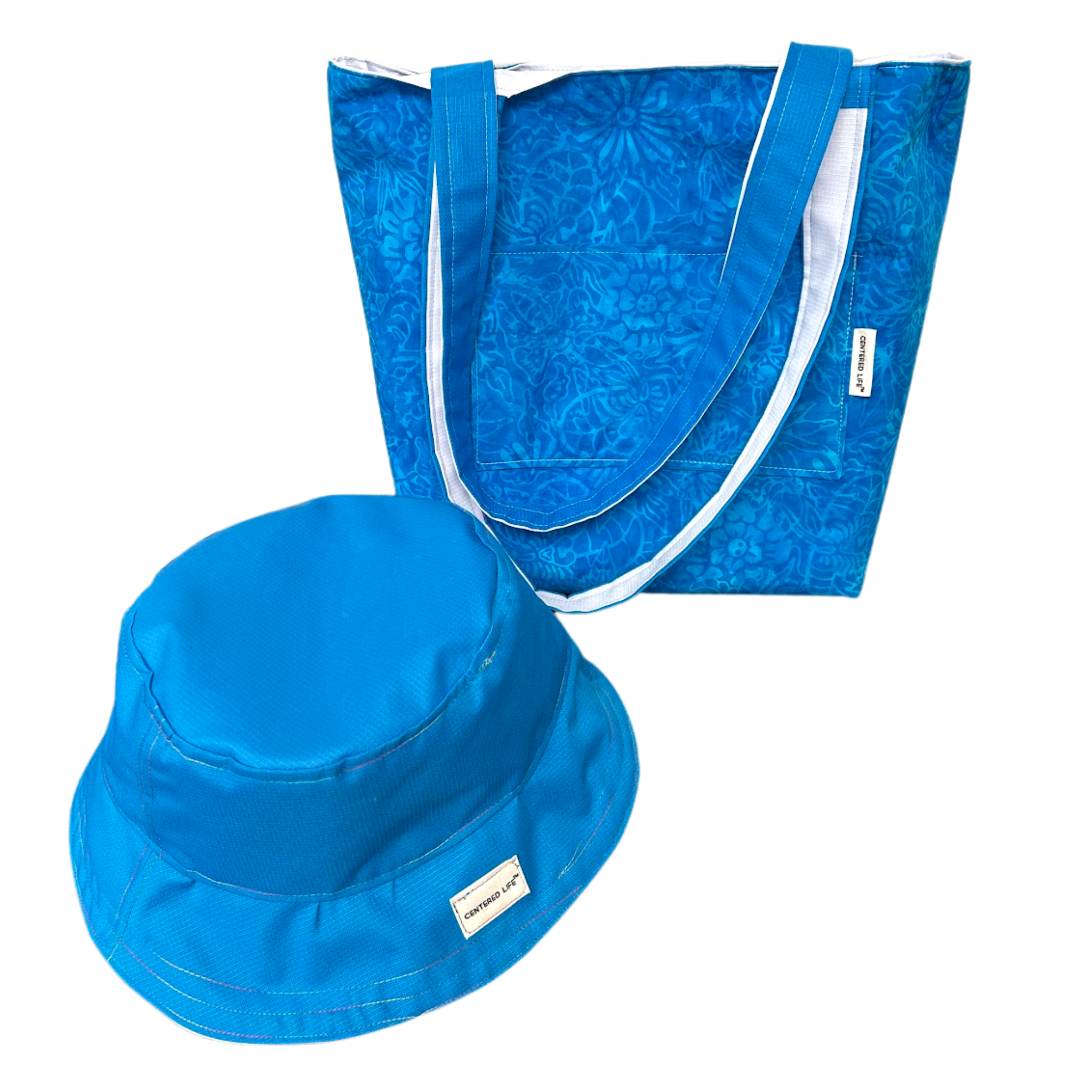 Reversible Tote Bag & Bucket Hat - Aqua Floral