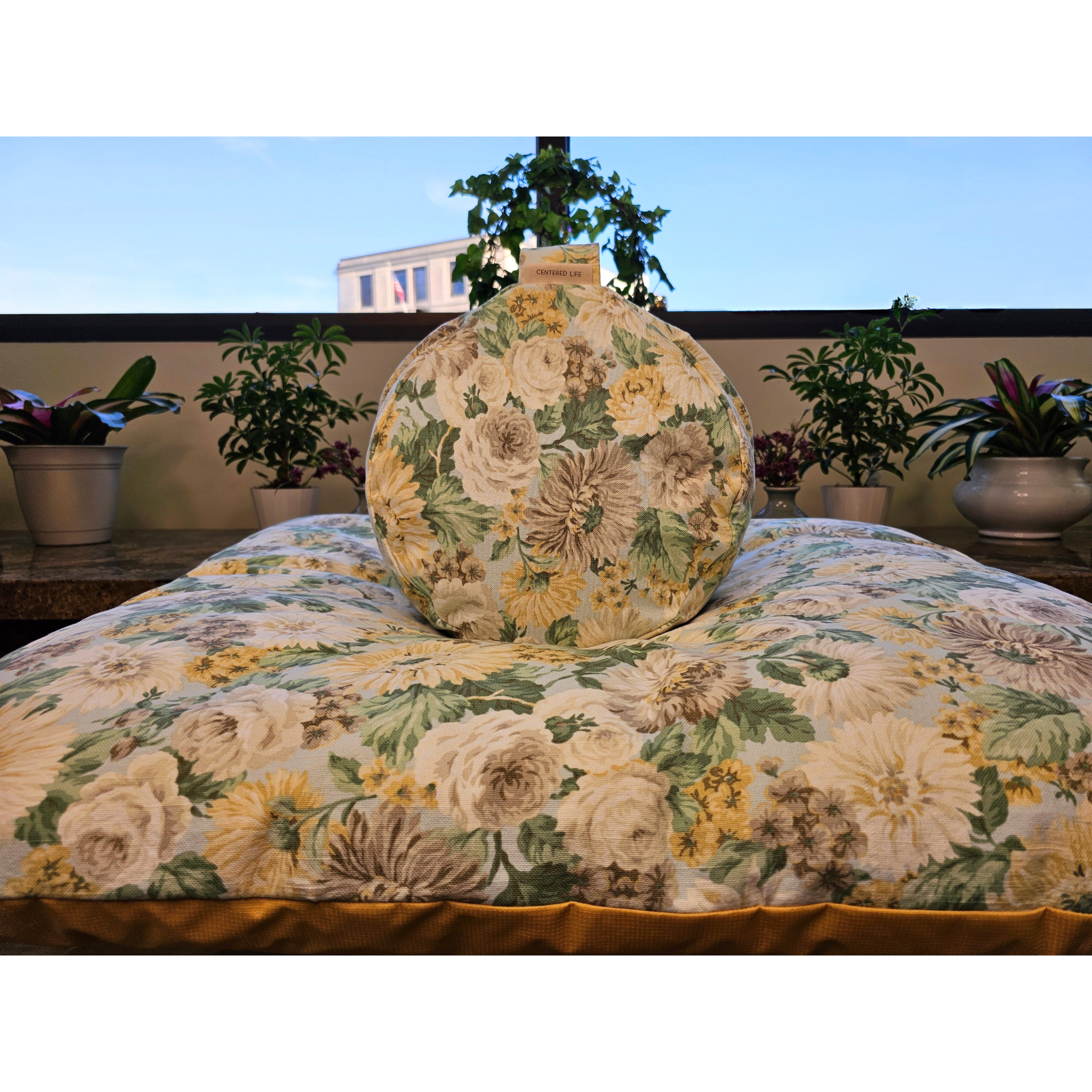 Zafu and Zabuton Set: Yellow Floral